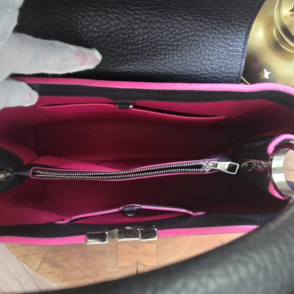 ✨️Louis Vuitton Capucines Taurillon Black Leather and Pink Trim Top Handle Bag - Picture 15 of 16